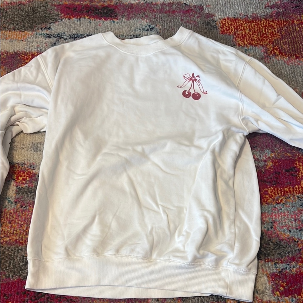 Classic White Crewneck Sweater with Subtle Chest Detail